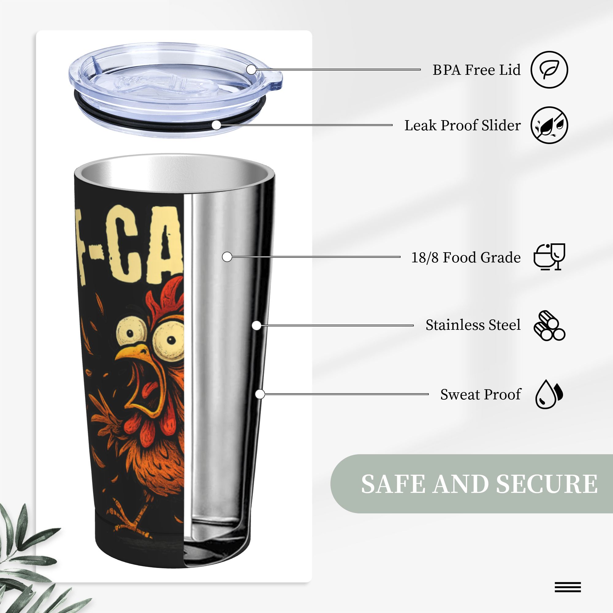 F-Caw-F Chicken FCAWF Tumbler  - Stainless Steel Straw recension och pris
