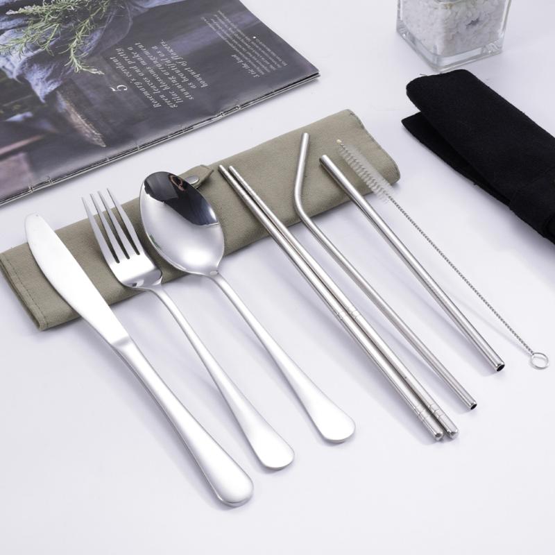 8 Pcs/Set Tableware Travel Cut - Stainless Steel Straw recension och pris